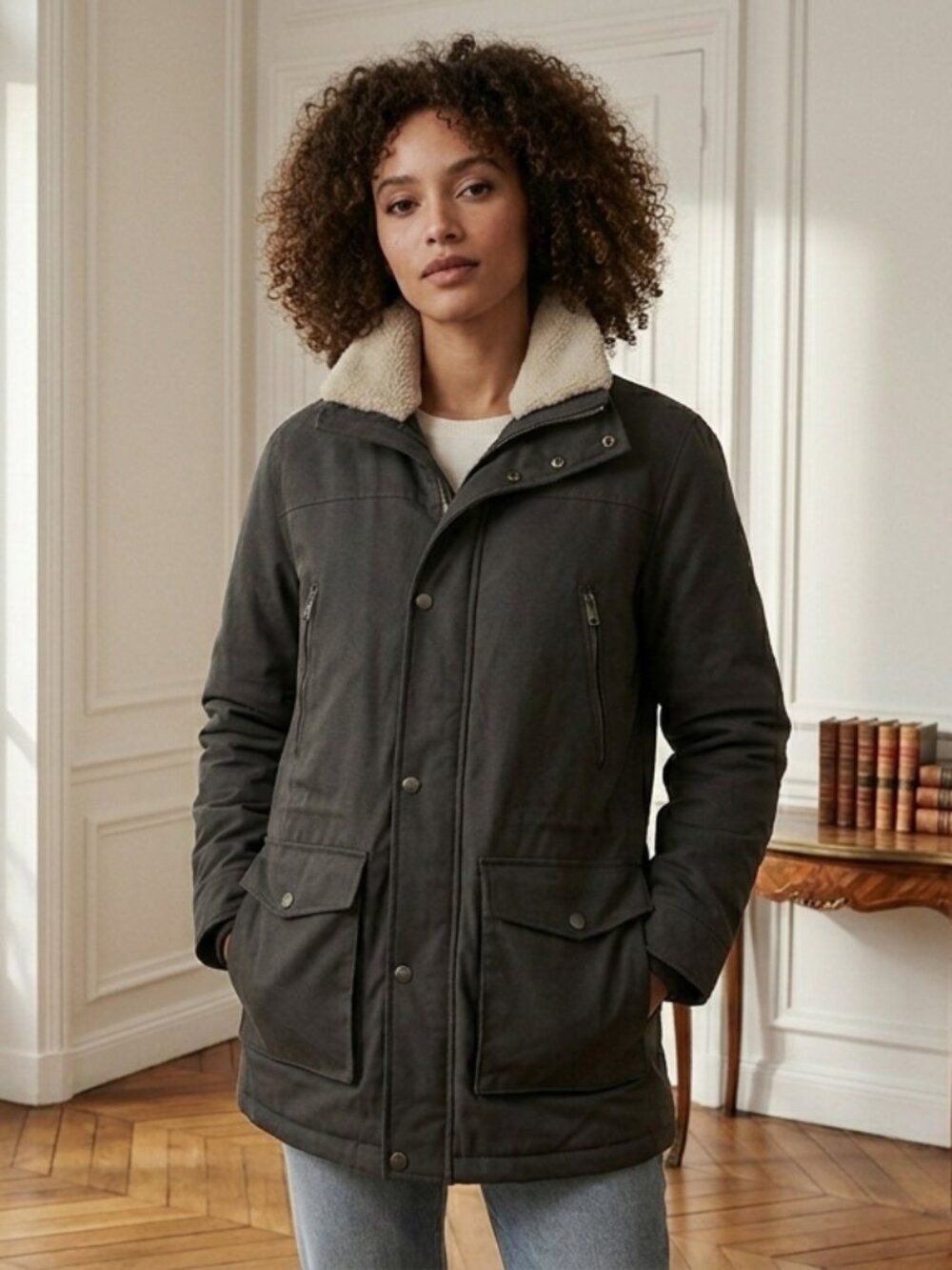 Nautica Women's Black Sherpa-Lined Parka Coat Size XXL